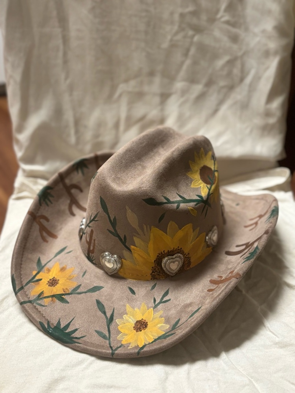 Hand-Painted Sunflower Western Hat - Brown